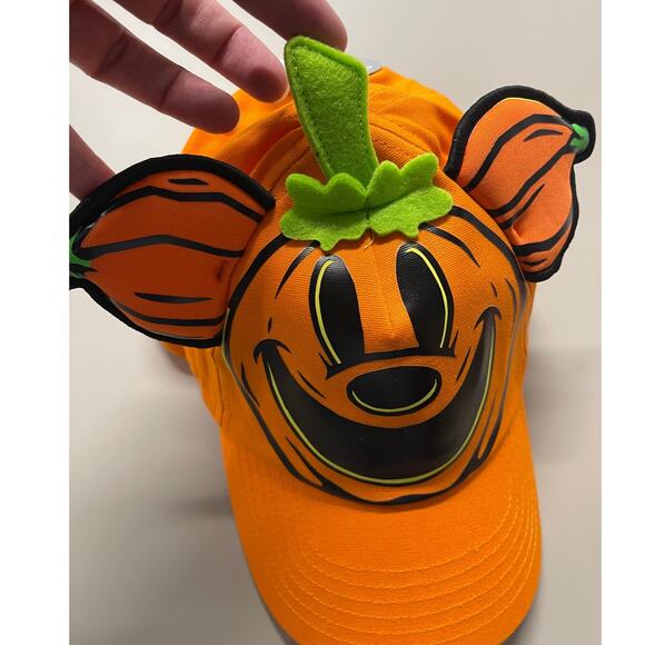 Disney Mickey Mouse Halloween Pumpkin Glow in the Dark ap Hat Ears Orange NEW - Picture 3 of 9